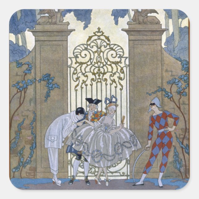 Adesivo Quadrado Columbina, ilustração de "Fetes Galantes" por Pa (Frente)