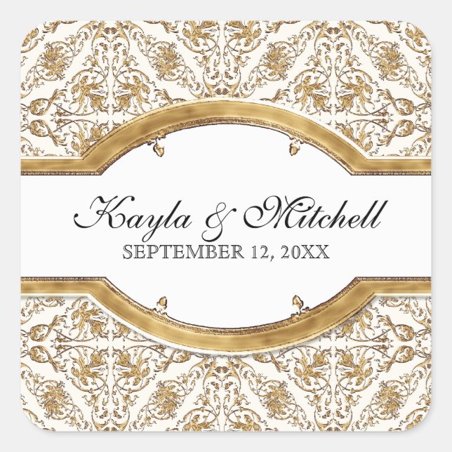 Adesivo Quadrado Coluna Preta Elegance 2, Ouro Correspondente Selo  (Frente)