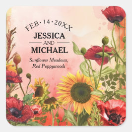Adesivo Quadrado 🌻 com nomes Sunny Petals & Scarlet Blooms