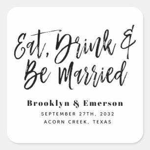 Adesivo Quadrado Coma Bebida Casar-Se