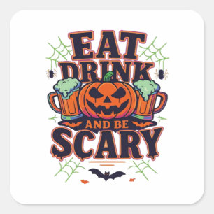 Adesivo Quadrado Coma Bebida E Seja Assustador No Halloween Design
