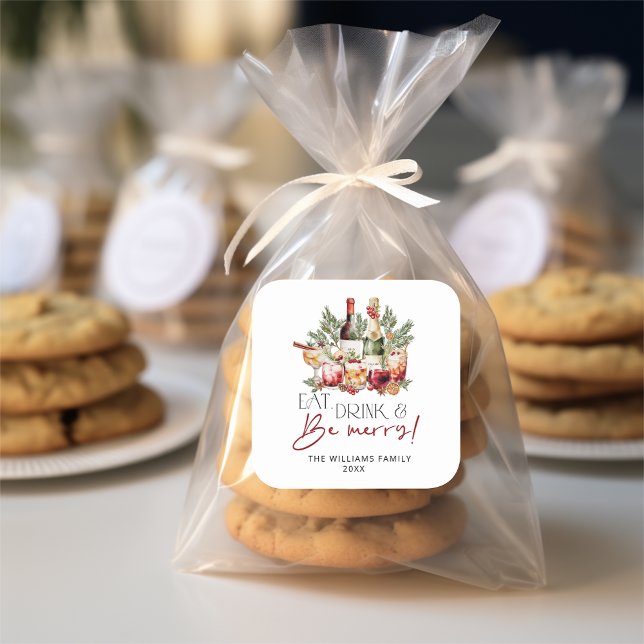 Adesivo Quadrado Coma Bebida e Seja Feliz Feriado de Natal (Criador carregado)