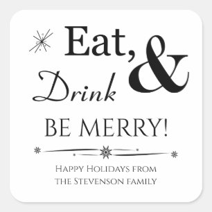 Adesivo Quadrado Coma Bebida Seja Feliz Retro Natal