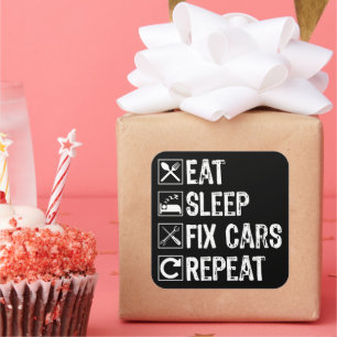 Adesivo Quadrado Coma Carros de Correção do Sono Repetir Pai Mecâni