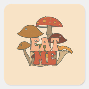 Adesivo Quadrado "Coma-Me" - Design de Cogumelo Whimsical