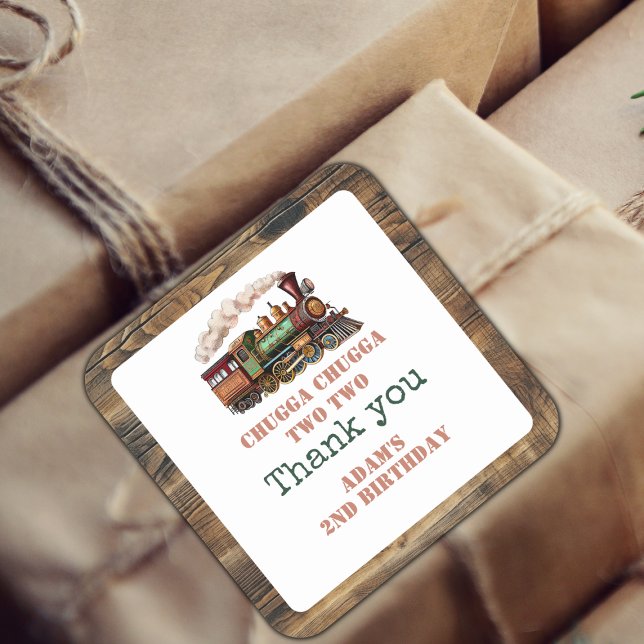 Adesivo Quadrado Comboio 2º segundo aniversário Chugga Chugga Dois (Criador carregado)