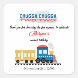 Adesivo Quadrado Comboio de Cartoon Colorido do segundo aniversário