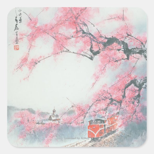 Adesivo Quadrado Comboio de trem estreito no Monte Ali (Frente)