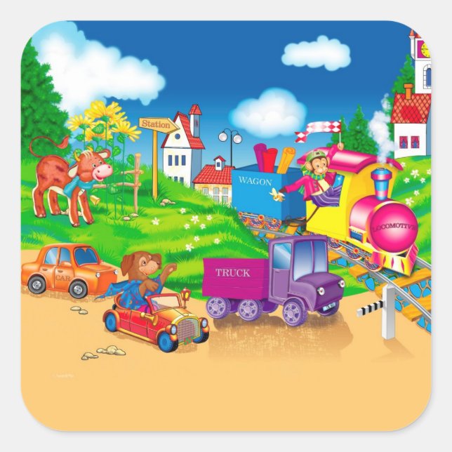 Adesivo Quadrado comboio e carro (Frente)