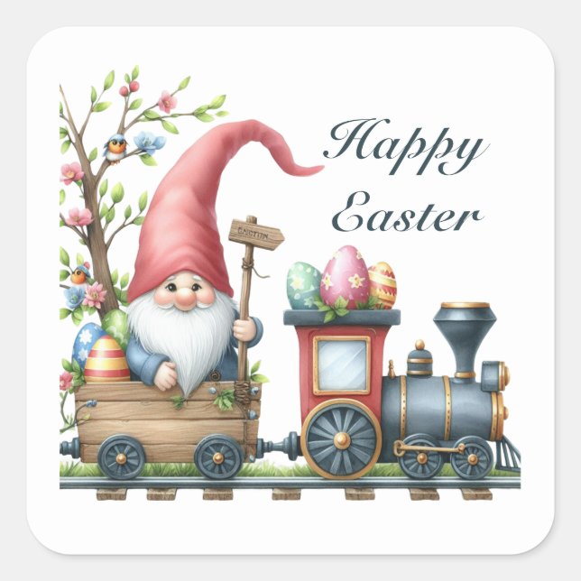 Adesivo Quadrado Comboio gnomo do Felz pascoa (Frente)