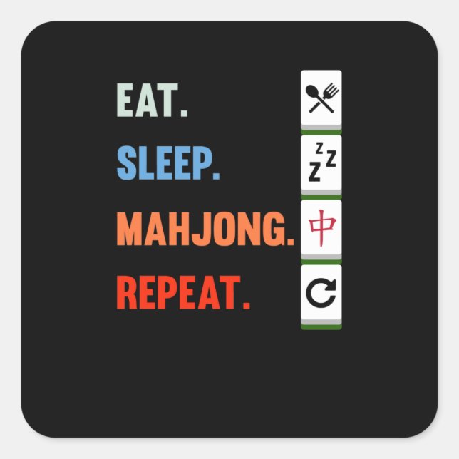 Adesivo Quadrado Come Sleep Mahjong Repete Jogos do Jogador de Jogo (Frente)