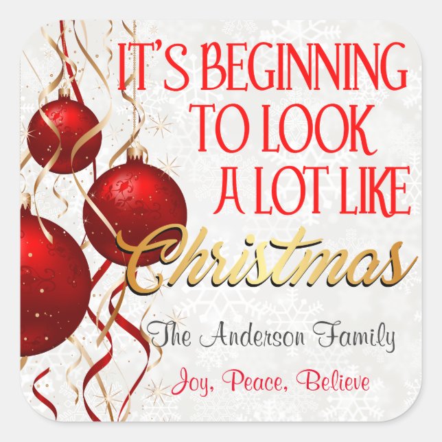 Adesivo Quadrado Começando A Parecer Personalizado De Natal (Frente)