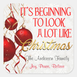 Adesivo Quadrado Começando A Parecer Personalizado De Natal
