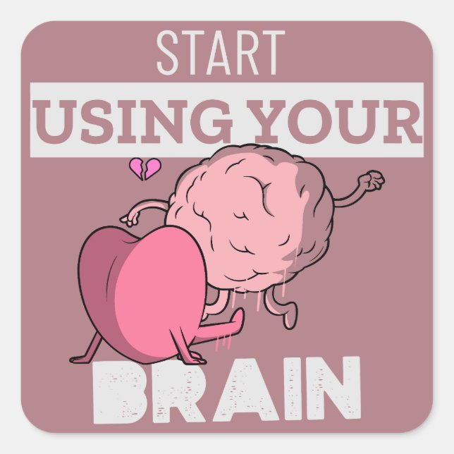 Adesivo Quadrado Comece a usar seu cérebro | Design de cérebro engr (Frente)