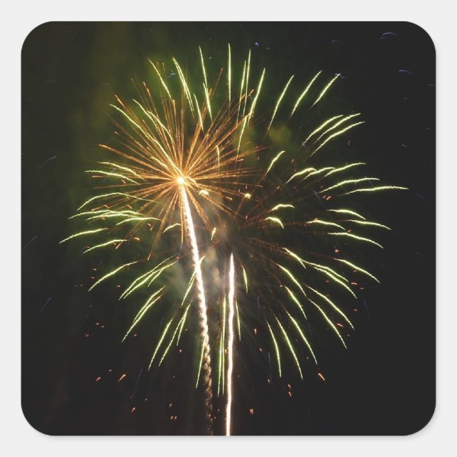 Adesivo Quadrado Comemoração de Férias de Fogos de Fogo Verde e Dou (Frente)