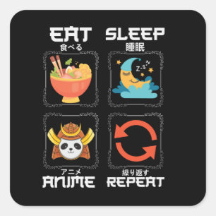 Adesivo Quadrado Comer Animação de Sono Repetir Coroa Anime Lov
