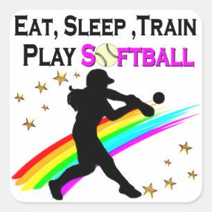 ADESIVO QUADRADO COMER, DORMIR, TREINAR, JOGAR SOFTBALL DESIGN ROSA