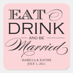 Adesivo Quadrado Comer rosa claro, Beber   Autocolantes