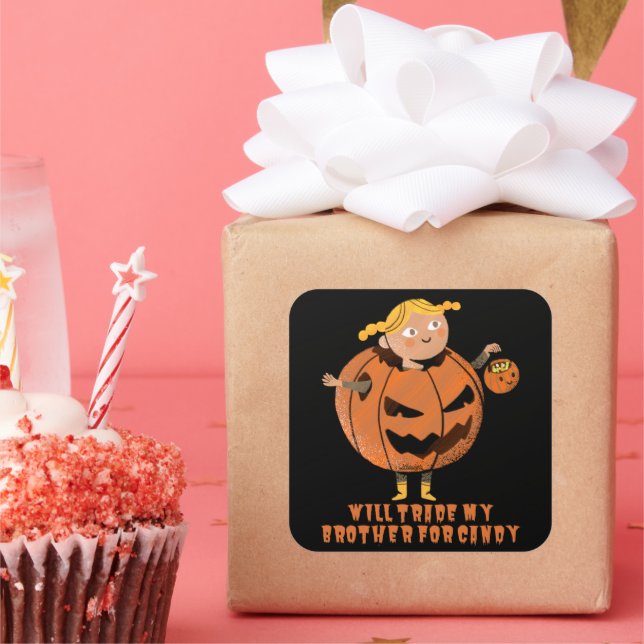 Adesivo Quadrado COMERCIALIZAREI MEU IRMÃO POR Dia de as Bruxas eng (Festa)