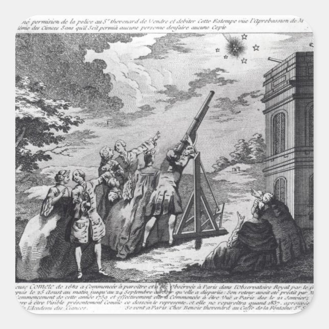 Adesivo Quadrado Cometa de Halley observada em 1759 pela Cassini II (Frente)