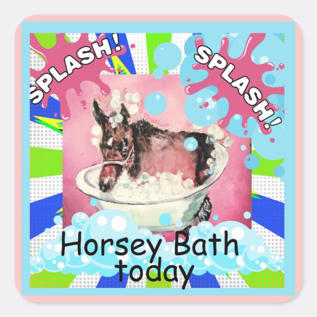 Adesivo Quadrado cômico em banho de cavalo (Frente)