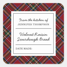 Adesivo Quadrado Comida de Natal Clássico Vermelho Tartan
