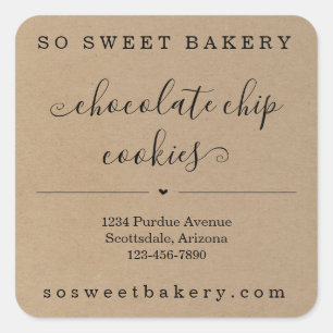 Adesivo Quadrado Comida de padaria personalizada: fundo Kraft