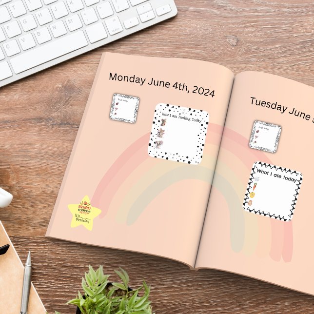 Adesivo Quadrado Comida Diary Health Diário Square Sticker (Add there fun list Stickers to any Journal, Planner, or Calendar)