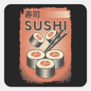 Adesivo Quadrado Comida Sushi japonesa perfeita Vintage Style Des