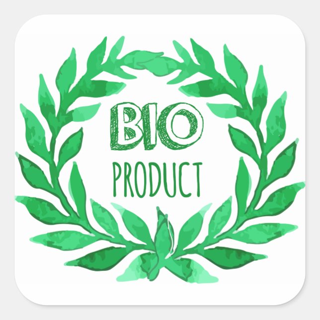 Adesivo Quadrado Comida verde de Fazenda de aquarela de bioproduto (Frente)