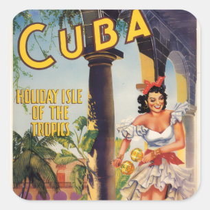 Adesivo Quadrado Comissão de Turismo Cubana Vintage Trópicos Viagen