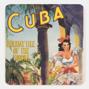 Adesivo Quadrado Comissão de Turismo Cubano Vintage Trópicos Viagem