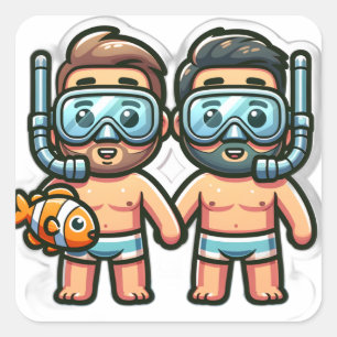 Adesivo Quadrado Companheiros de snorkeling