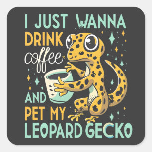 Adesivo Quadrado Companhia Cafeína: Leopard Gecko Café Bliss