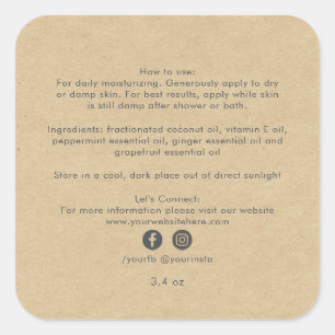 Adesivo Quadrado Componentes de produtos de beleza empresarial orgâ