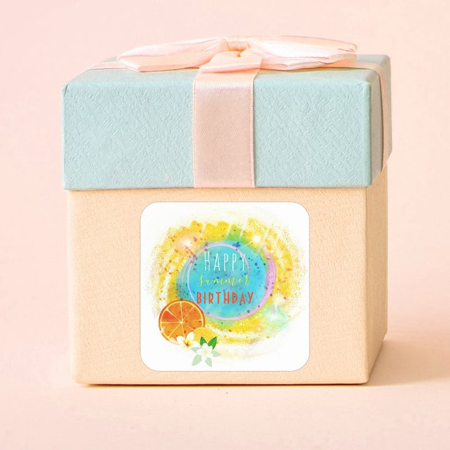 Adesivo Quadrado Composição de Verão Exótica Tropical Personalizada (Criador carregado)