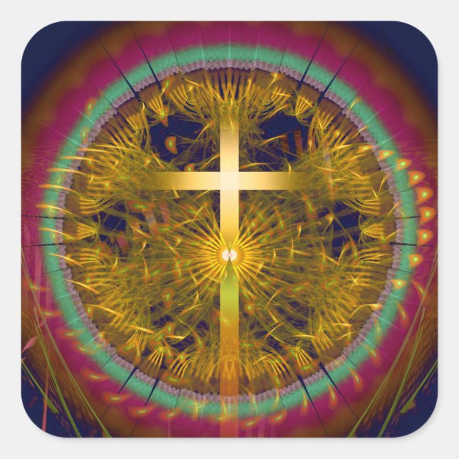 Adesivo Quadrado Composição redonda entre arte fractal (Frente)