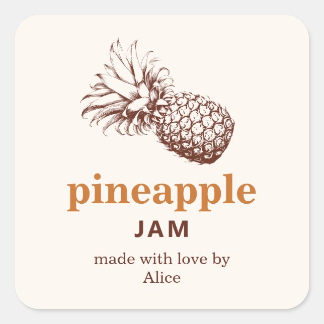 Adesivo Quadrado Compota de abacaxi caseira com cores personalizada (Frente)