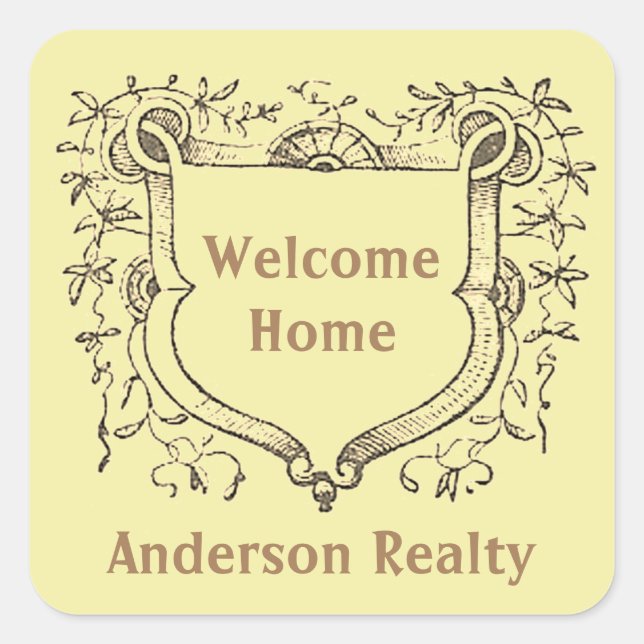 Adesivo Quadrado Comprador de Casa Imobiliária Obrigado Shield Vint (Frente)