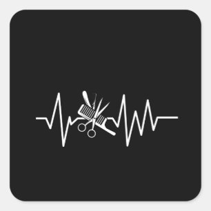 Adesivo Quadrado Compro Barber - Batimento Cardíaco de Tesoura Barb