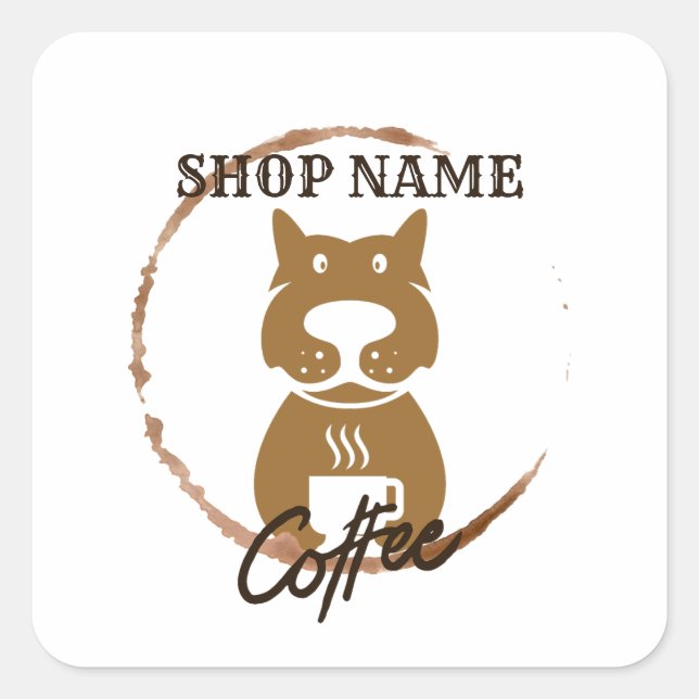 Adesivo Quadrado Compro de Café Simples Moderno de Cachorro (Frente)