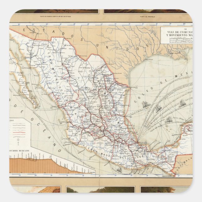 Adesivo Quadrado Comunicações e Transporte do México (Frente)