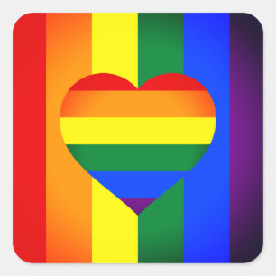 Adesivo Quadrado Comunidade Rainbow Heart & Pride Rainbow Flag /LGB
