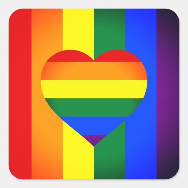 Adesivo Quadrado Comunidade Rainbow Heart & Pride Rainbow Flag /LGB (Frente)