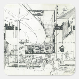 Adesivo Quadrado Conceito aéreo da agulha do espaço que tira 2