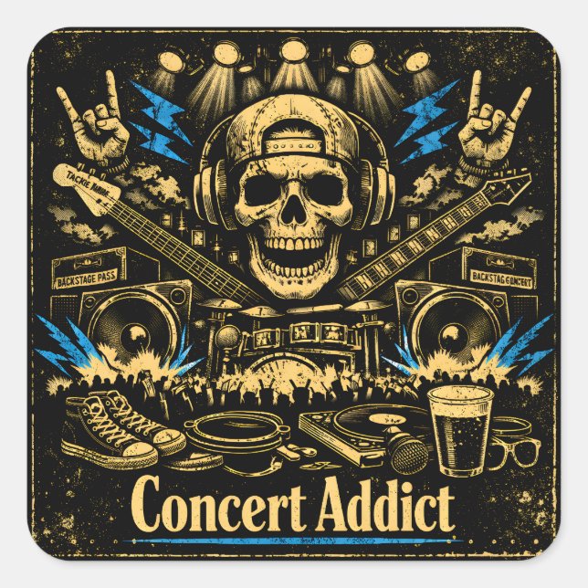 Adesivo Quadrado Concert Addict – Live Music Fan Culture (Frente)