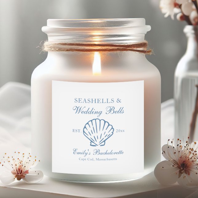 Adesivo Quadrado Conchas e Sininhos de Casamento Festa de Despedida (Criador carregado)