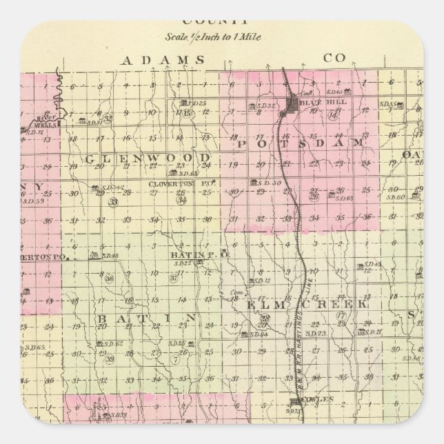 Adesivo Quadrado Condado de Webster, Nebraska (Frente)