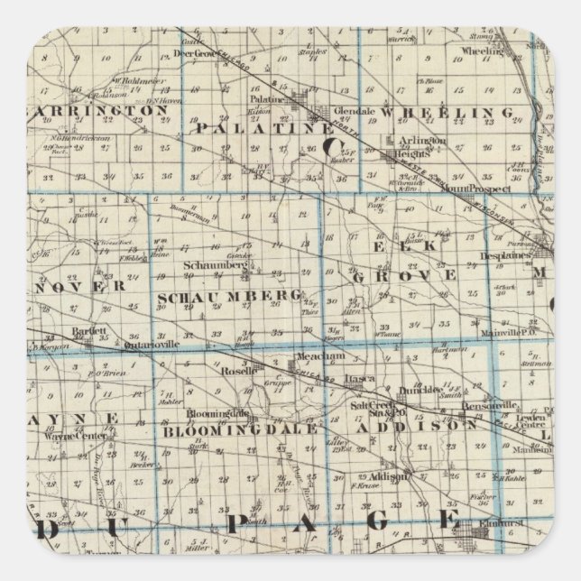 Adesivo Quadrado Condados de Kane, Du Page, e quase todo o Cook (Frente)