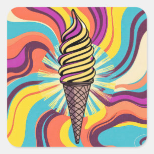Adesivo Quadrado Cone de Sorvete Arte Pop Psicodélica